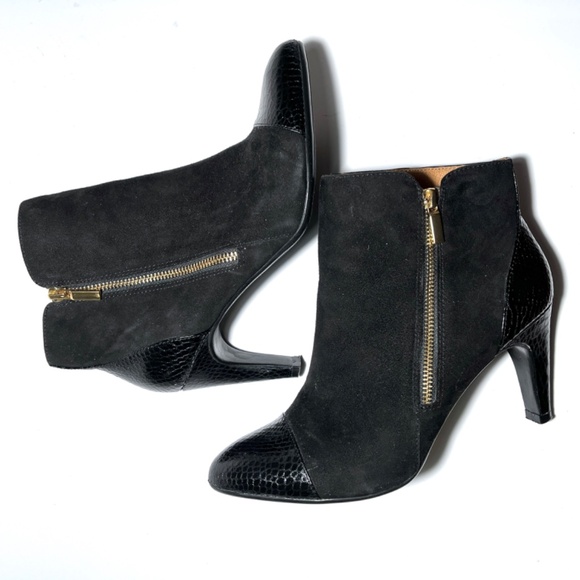 Sofft Makayla Suede Snakeskin Cap Toe Booties - Picture 1 of 14